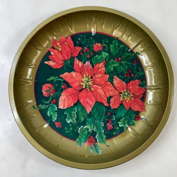 Set 2 Holiday-Themed Metal Serving Trays With Winter Scene & Poinsettia Design - Picture 7 of 14